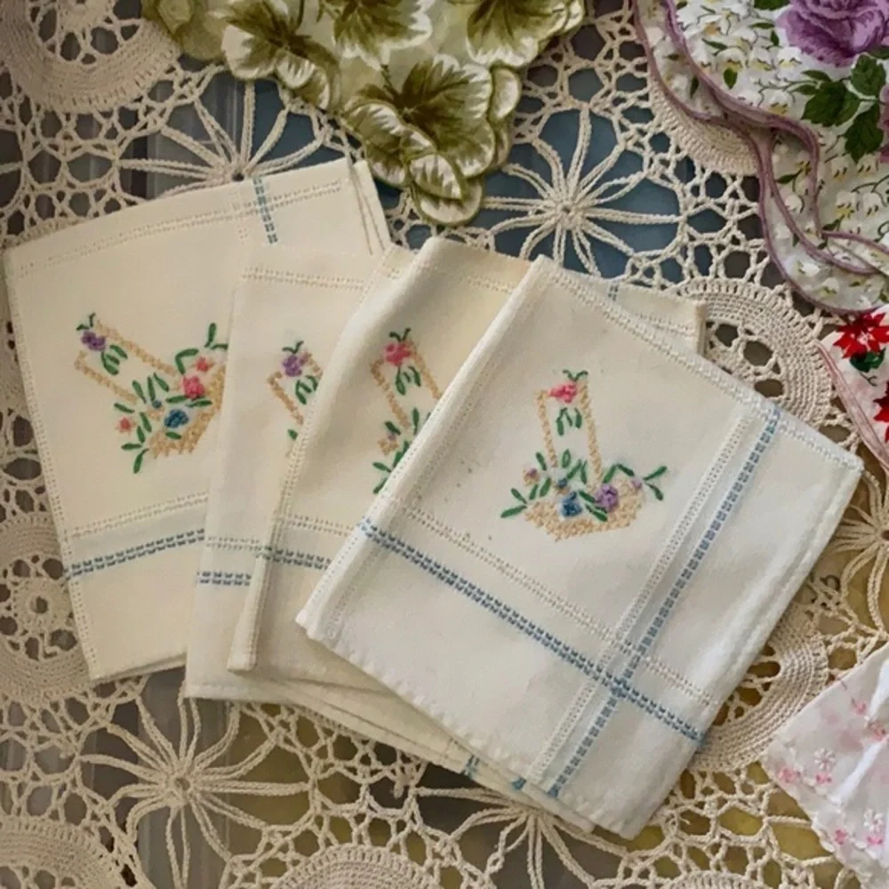 Vintage Handkerchiefs Lot of 9  light stains